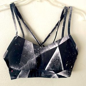 REEBOK Black/Gray/White Sports Bra, Size Small